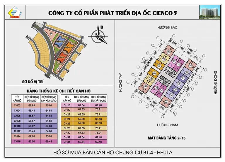 Mặt bằng thiết kế căn hộ chung cư HH01 khu B1.4 Thanh Hà